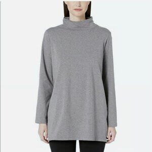 Sz M-‎ Eileen Fisher Funnel Mock Neck Heather Grey Long Sleeve Tunic Top